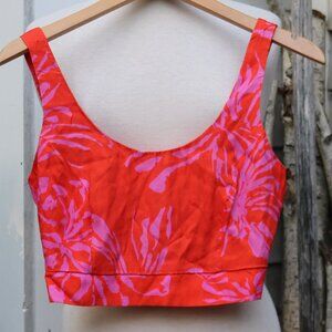 Enzzo Greece Orange Pink Floral Elastic Smocked Zipper Back Rayon Cropped Tank S